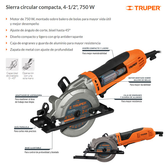 Sierra circular compacta 4-1/2 420 W profesional Truper
