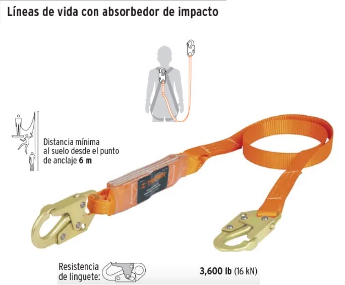 Arnés de seguridad 3 anillo con linea de vida 1.8m cinta poliéster