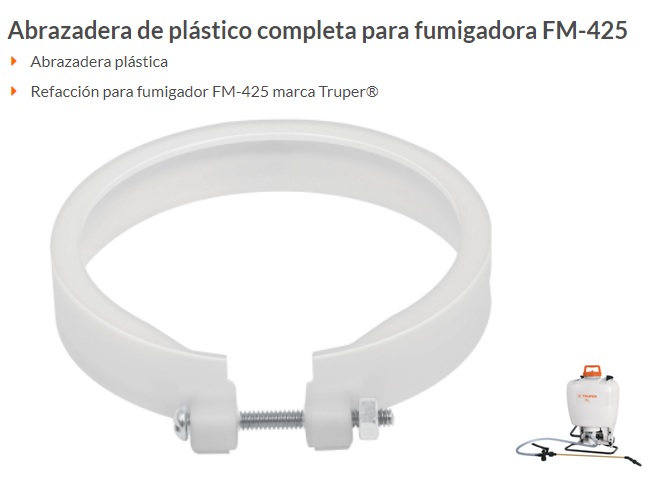 Abrazadera de plástico completa para fumigadora FM-425, Refacciones Para  Fumigadores, 11908