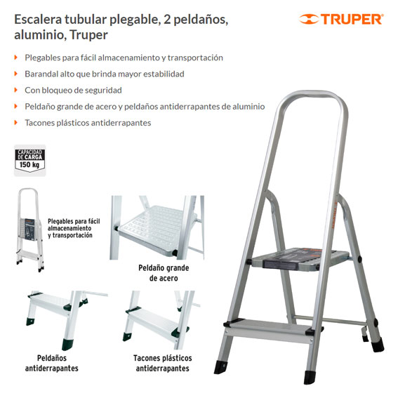 Escalera Tubular Plegable 3 peldaños de aluminio Truper TRUPER