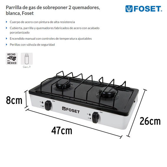 Parrilla eléctrica 2 quemadores, rectangular, Volteck Basic